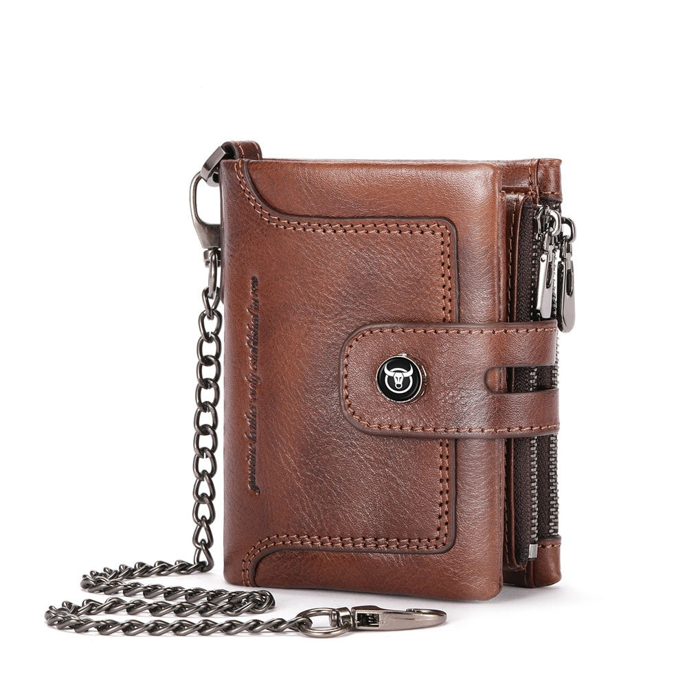 Zipper-top Buckle Genuine Leather Mens Wallet