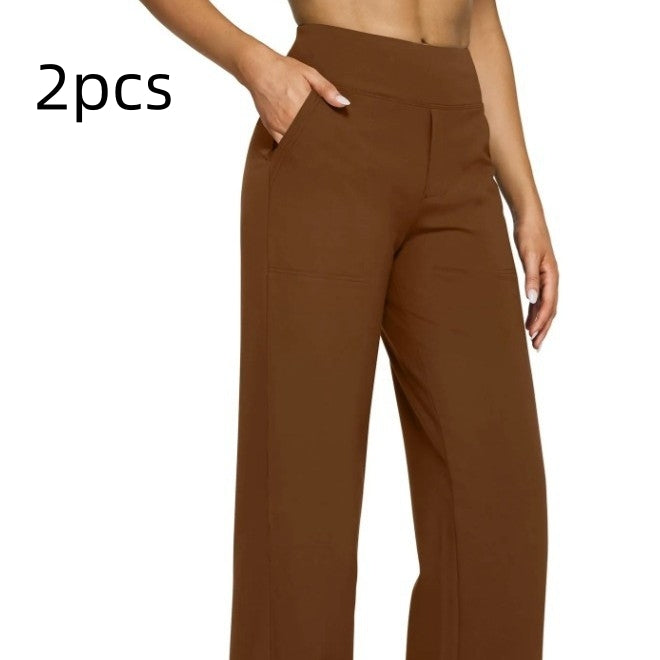 Pocket Knitted Straight High Waist Trousers