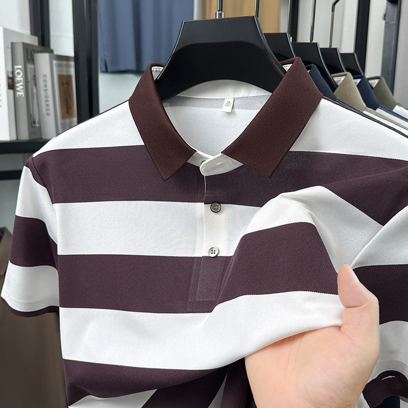 Mens Seamless Striped Cool-Feel Short-Sleeve T-Shirt