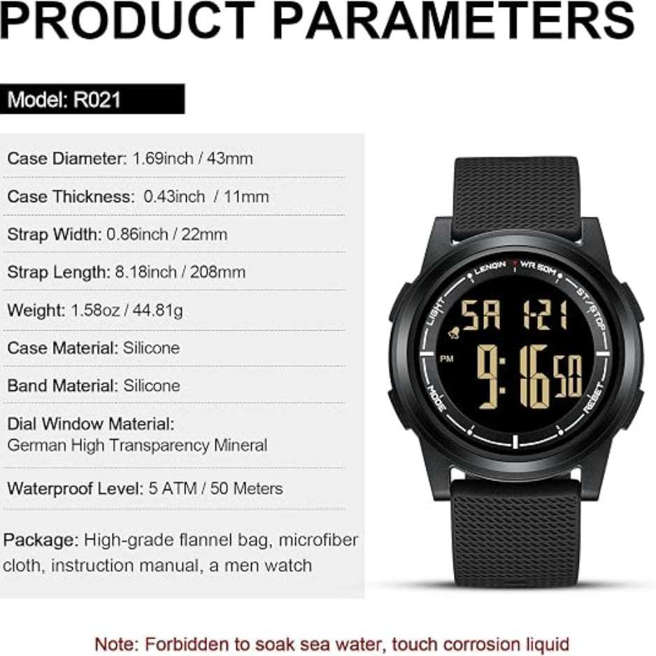 Mens Digital Watch Ultra Thin Sports Waterproof Watches For Men