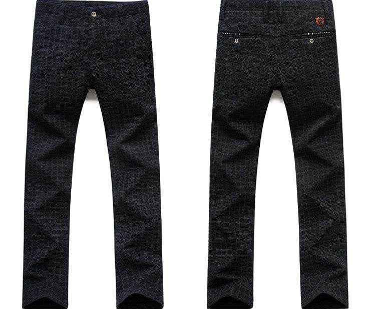 Straight trousers for men - Plaid cotton and linen