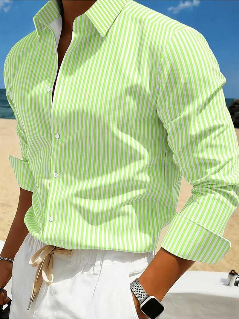 Men's Striped Long-sleeve Shirt For Summer