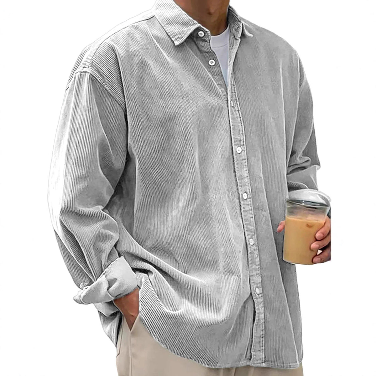 Cross-Border Corduroy Shirt For Men, Long-Sleeved Trendy Brand Casual Loose Men's Autumn And Winter Thick Shirt For Men