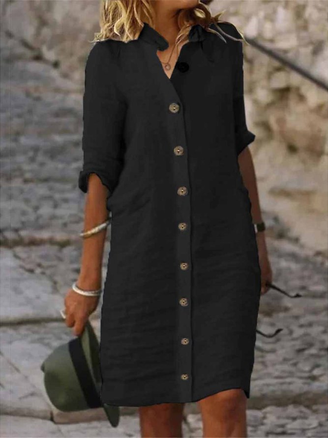 Half-sleeved Shirt Dress Summer V-neck Single-breasted Button Dresses Women's Clothing