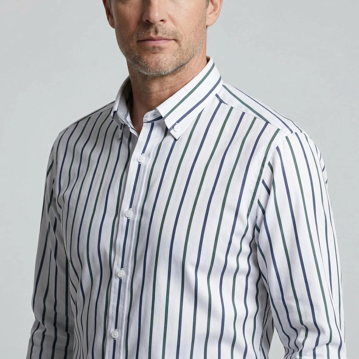 Jiana Four-way Stretch Digital Striped Long-sleeve Collared Men's Shirt, Exclusively For Cross-border Sales, With A High-end Design, Men's Clothing