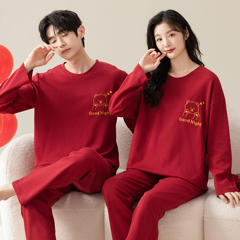 AutumnWinter Pajama Set For Couples Long-Sleeve Red Casual Loungewear
