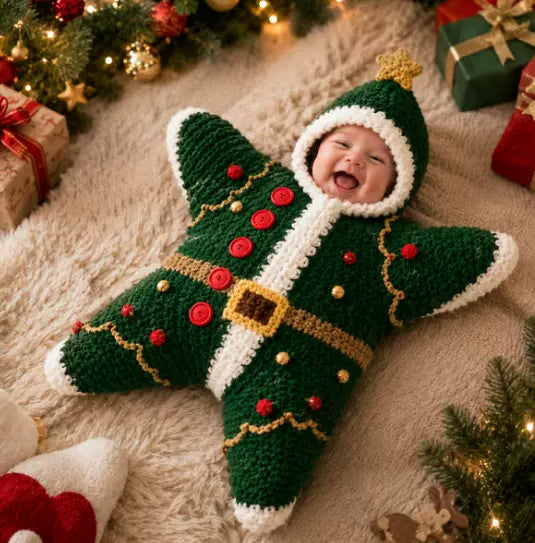 Crocheted Star-shaped Bodysuit Starfish Baby Sleeping Bag Newborn Baby Boy Girl Kids Cartoon Hooded Romper Jumpsuit Bodysuit Clothes Outfits Long Sleeve Playsuit Toddler One Piece Outfit