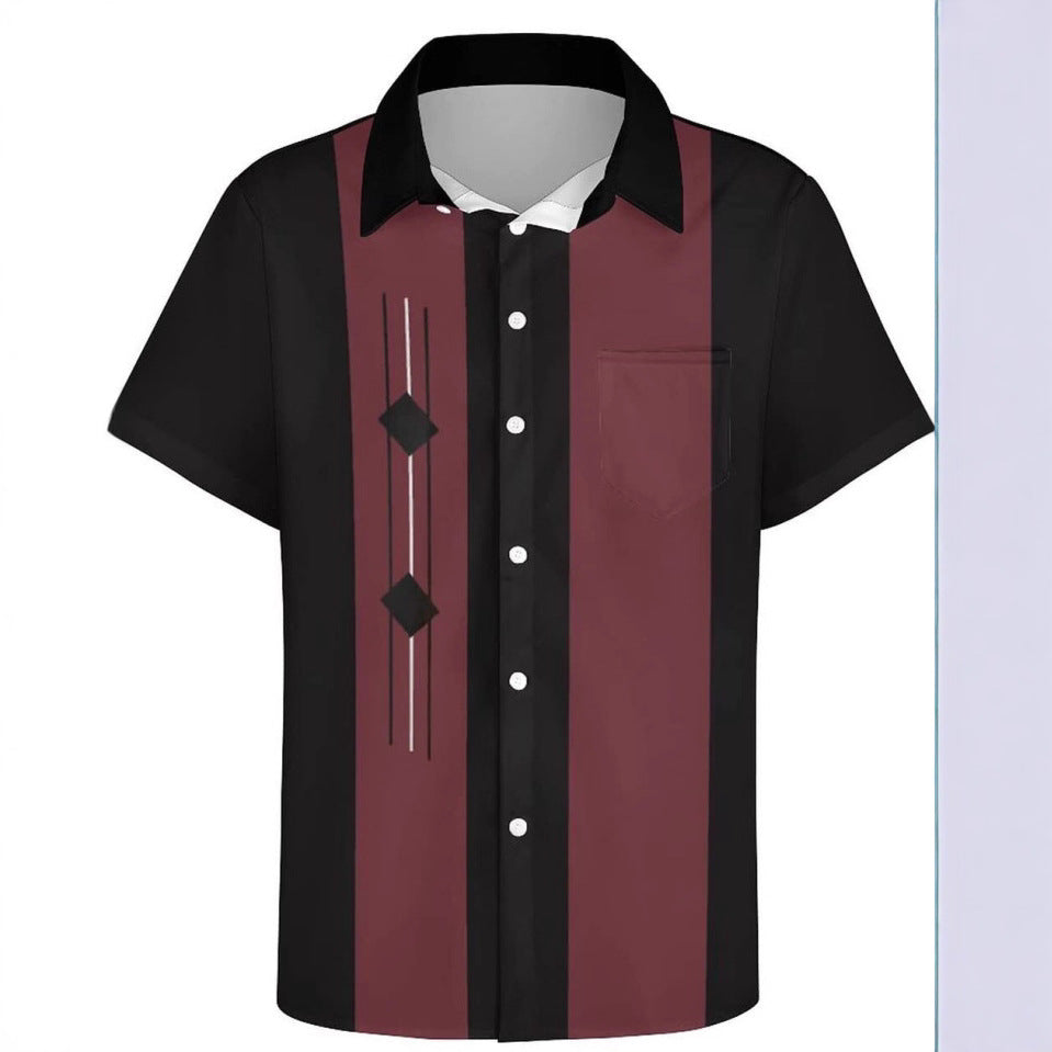 Short-sleeved Lapel-printed Loose-fitting Casual Shirt