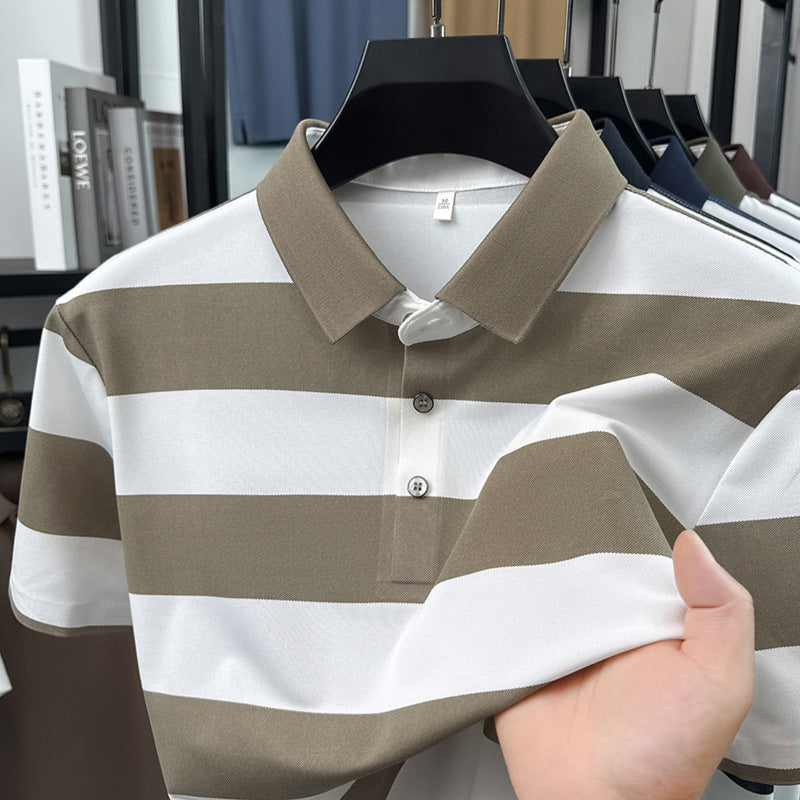 Mens Seamless Striped Cool-Feel Short-Sleeve T-Shirt