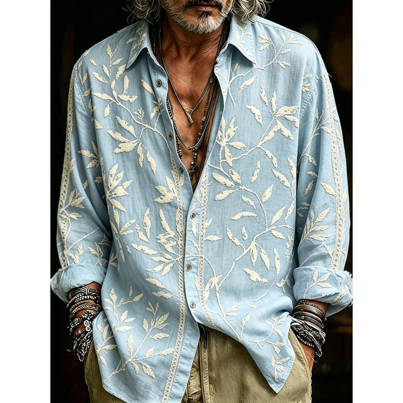 Men's Digital-Print Retro Floral Casual Shirt