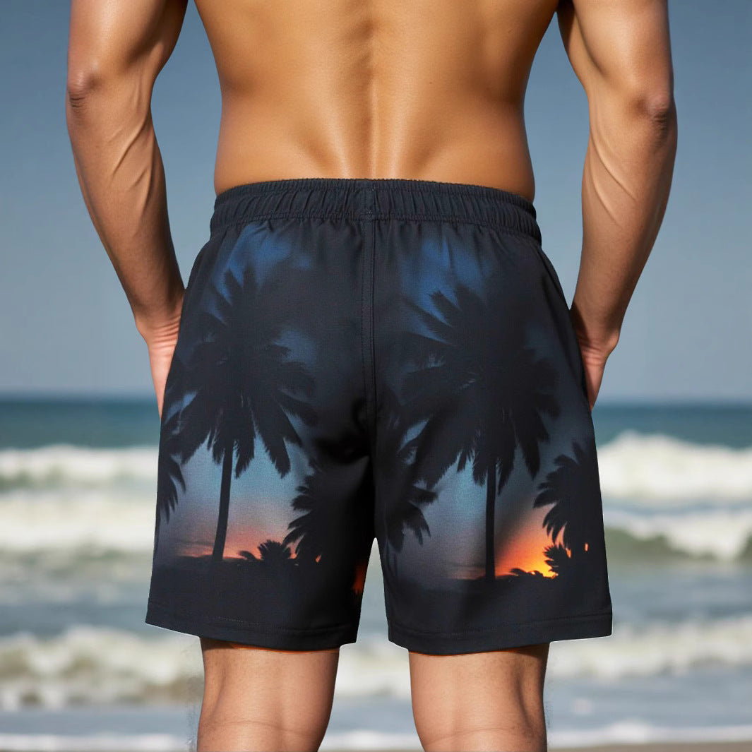 Mens Summer Quick-Dry Double-Layer Beach Swim Trunks