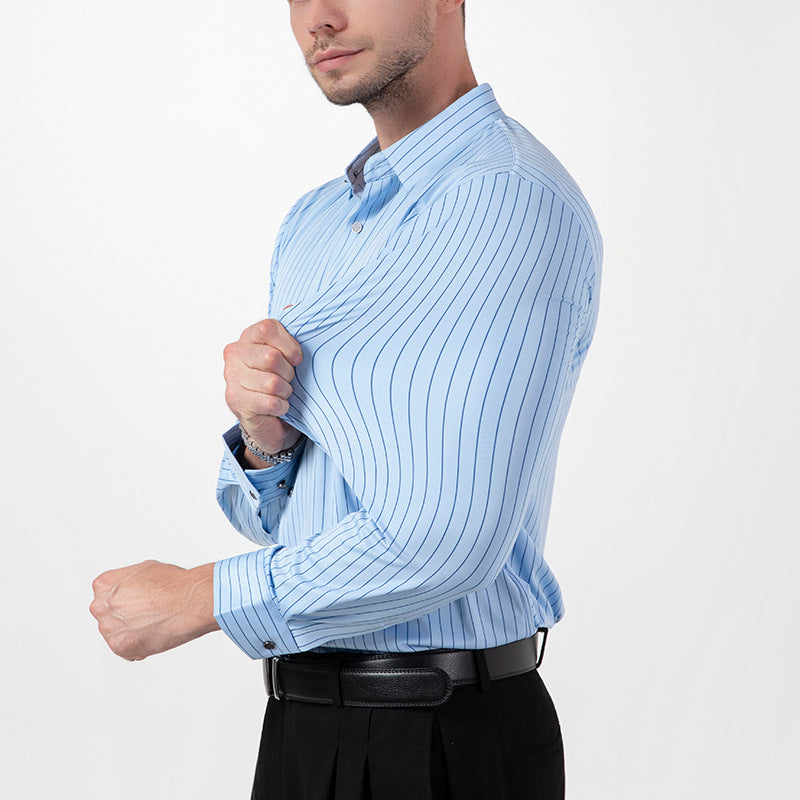High-elasticity Striped Mens Long-sleeve Shirt