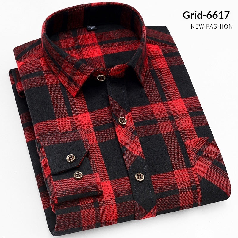 Mens Long-sleeve Plaid Casual Wear For Young And Middle-aged Adults Autumnwinter