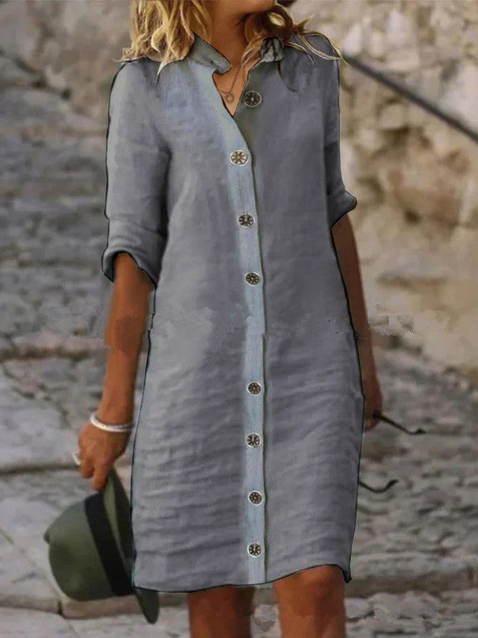Half-sleeved Shirt Dress Summer V-neck Single-breasted Button Dresses Women's Clothing