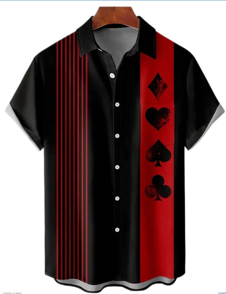 Short-sleeved Lapel-printed Loose-fitting Casual Shirt