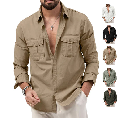 Cross-Border Foreign Trade  Aliexpress New European And American Men's Spring And Autumn Shirts With Multiple Pockets Casual Long-Sleeved Tops