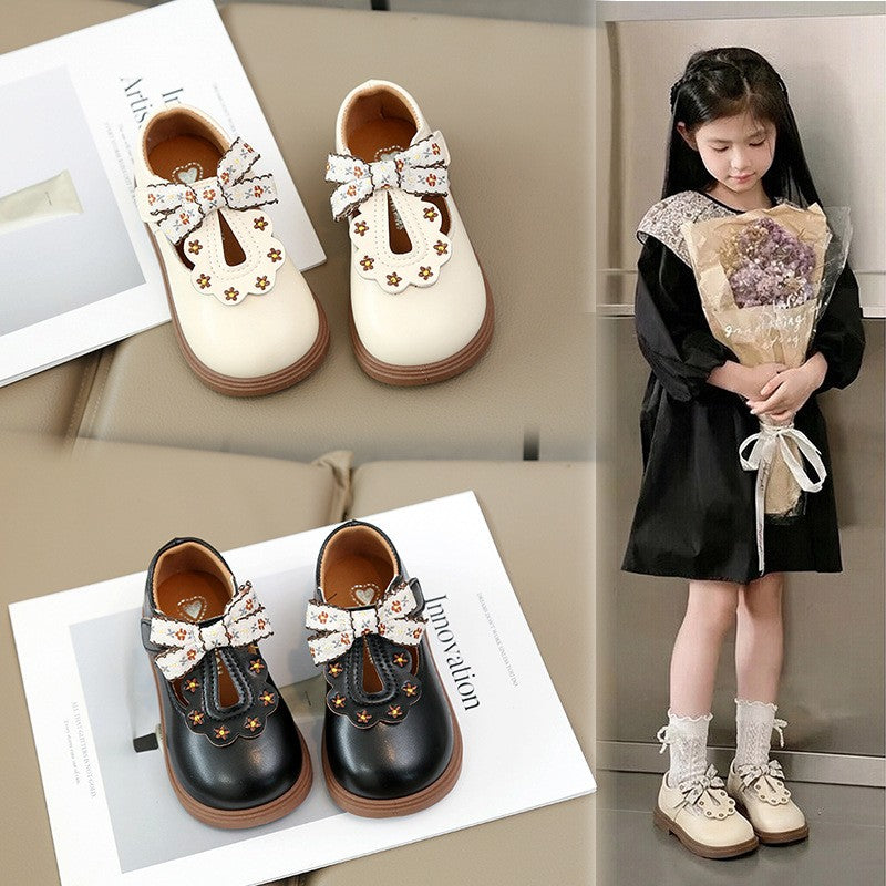 Girls Chinese Style Princess Shoes, 2026 Spring & Autumn, Toddler Pu Leather Shoes, Waterproof Breathable, Soft Sole, Fashion Kids Footwear For Little Girls