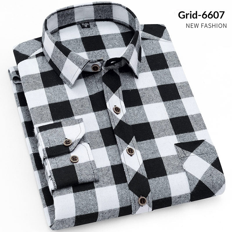 Mens Long-sleeve Plaid Casual Wear For Young And Middle-aged Adults Autumnwinter