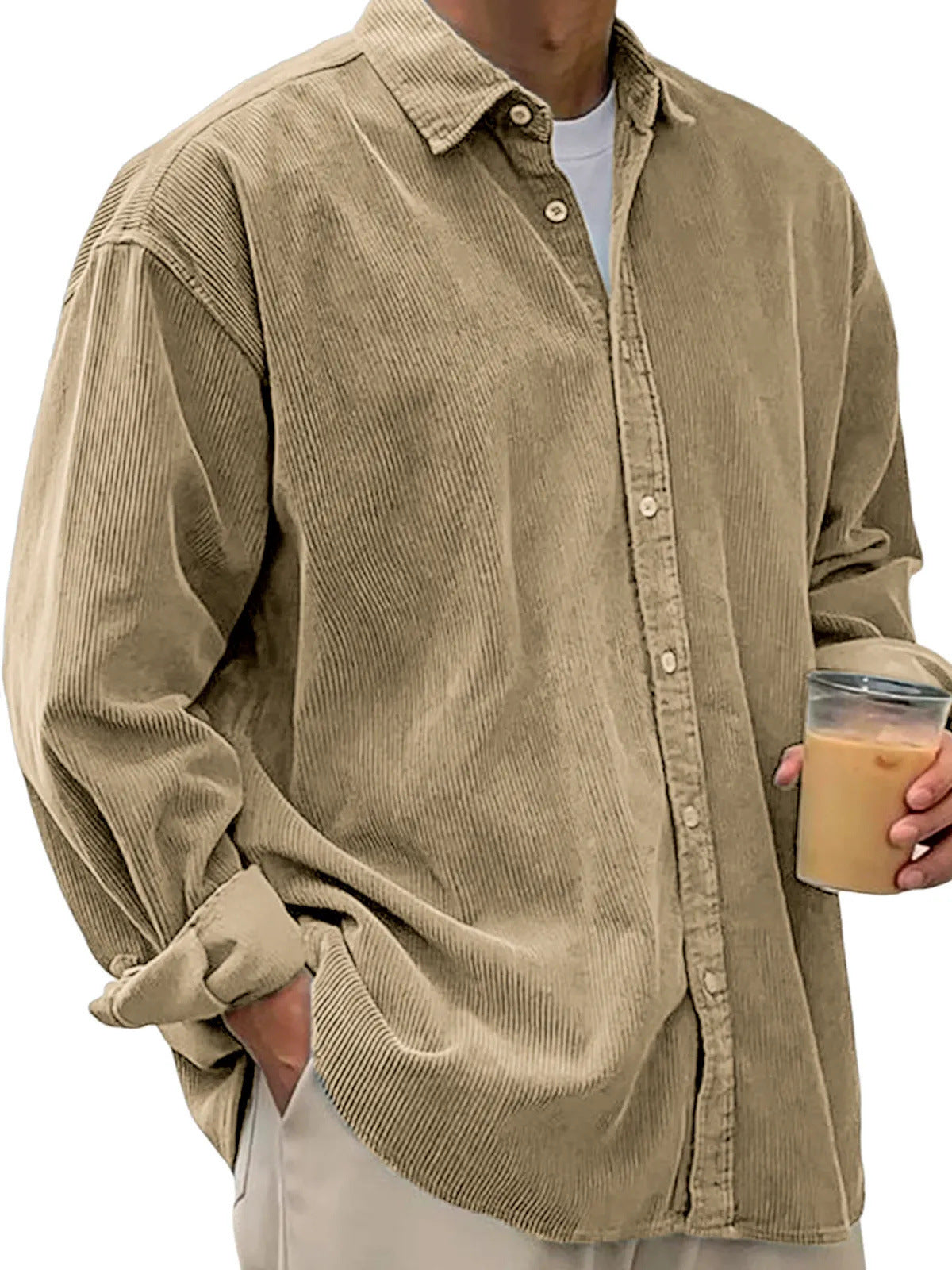 Cross-Border Corduroy Shirt For Men, Long-Sleeved Trendy Brand Casual Loose Men's Autumn And Winter Thick Shirt For Men