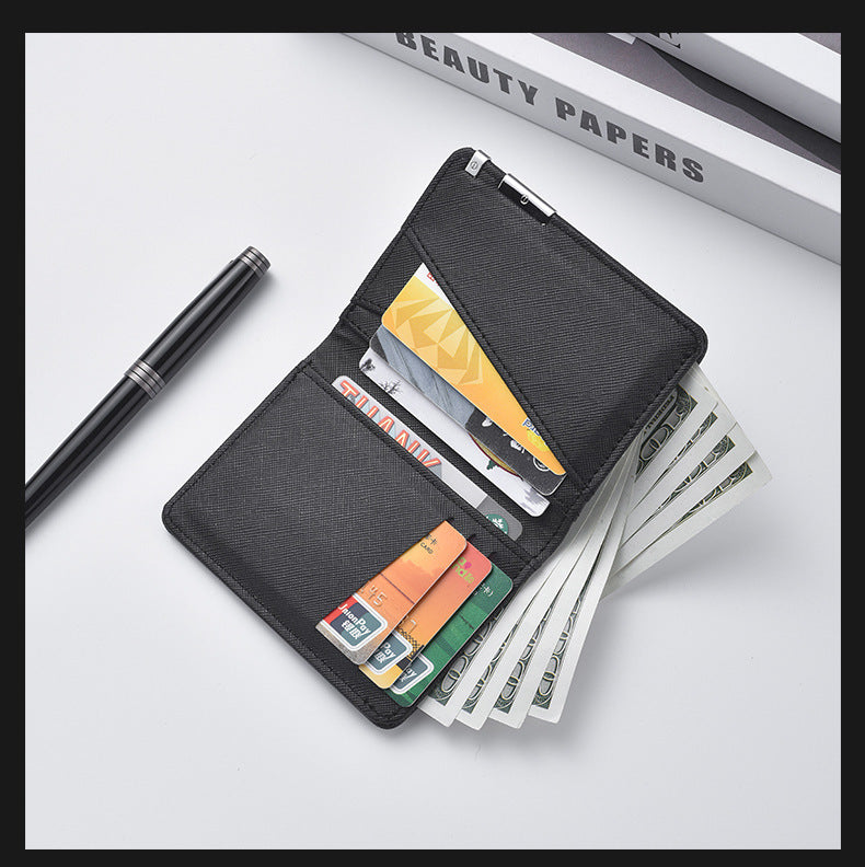 Mens Ultra-thin Short Wallet With Metal Trim