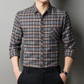 Breathable Fashionable Plaid Long-sleeve Printed Shirt For Middle-aged Men