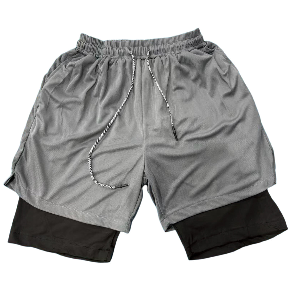 Mens Double-Layer Breathable Casual Shorts With A False Two-Piece Design