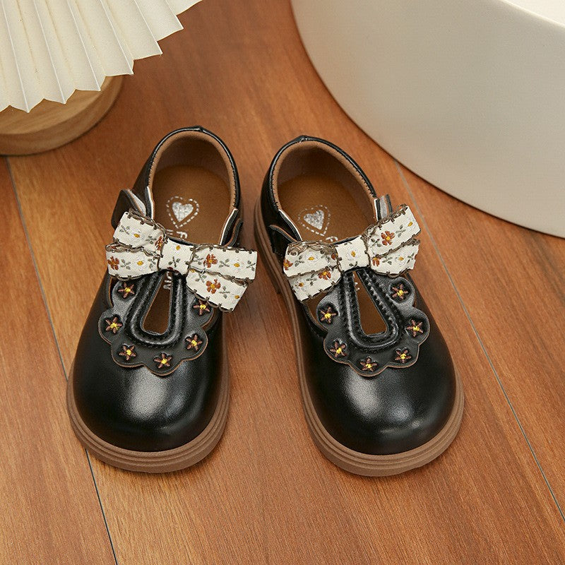 Girls Chinese Style Princess Shoes, 2026 Spring & Autumn, Toddler Pu Leather Shoes, Waterproof Breathable, Soft Sole, Fashion Kids Footwear For Little Girls