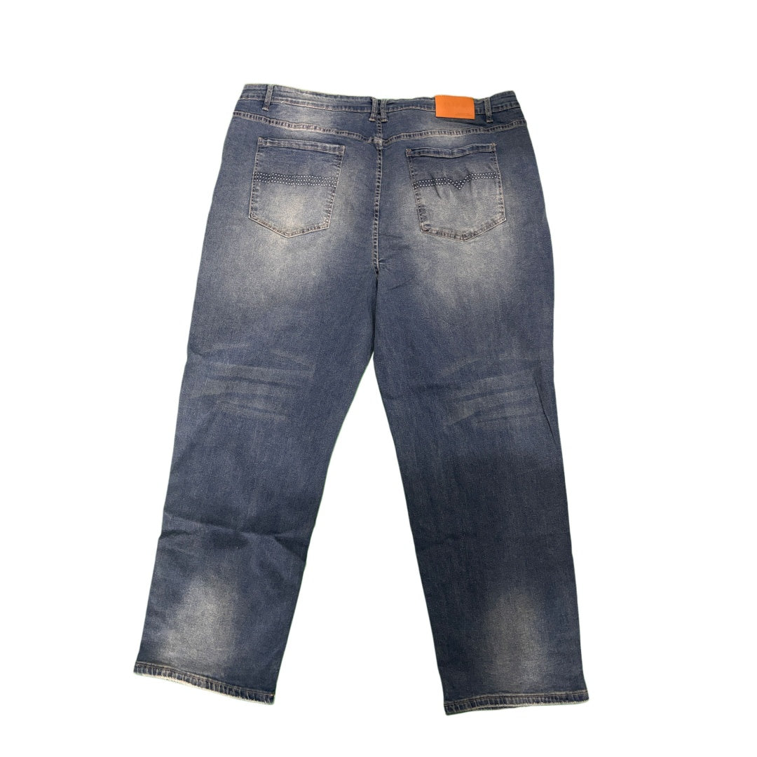 Big And Tall Men's Jeans Relaxed Straight Leg Vintage Blue Washed Plus Size Denim Pants US Warehouse