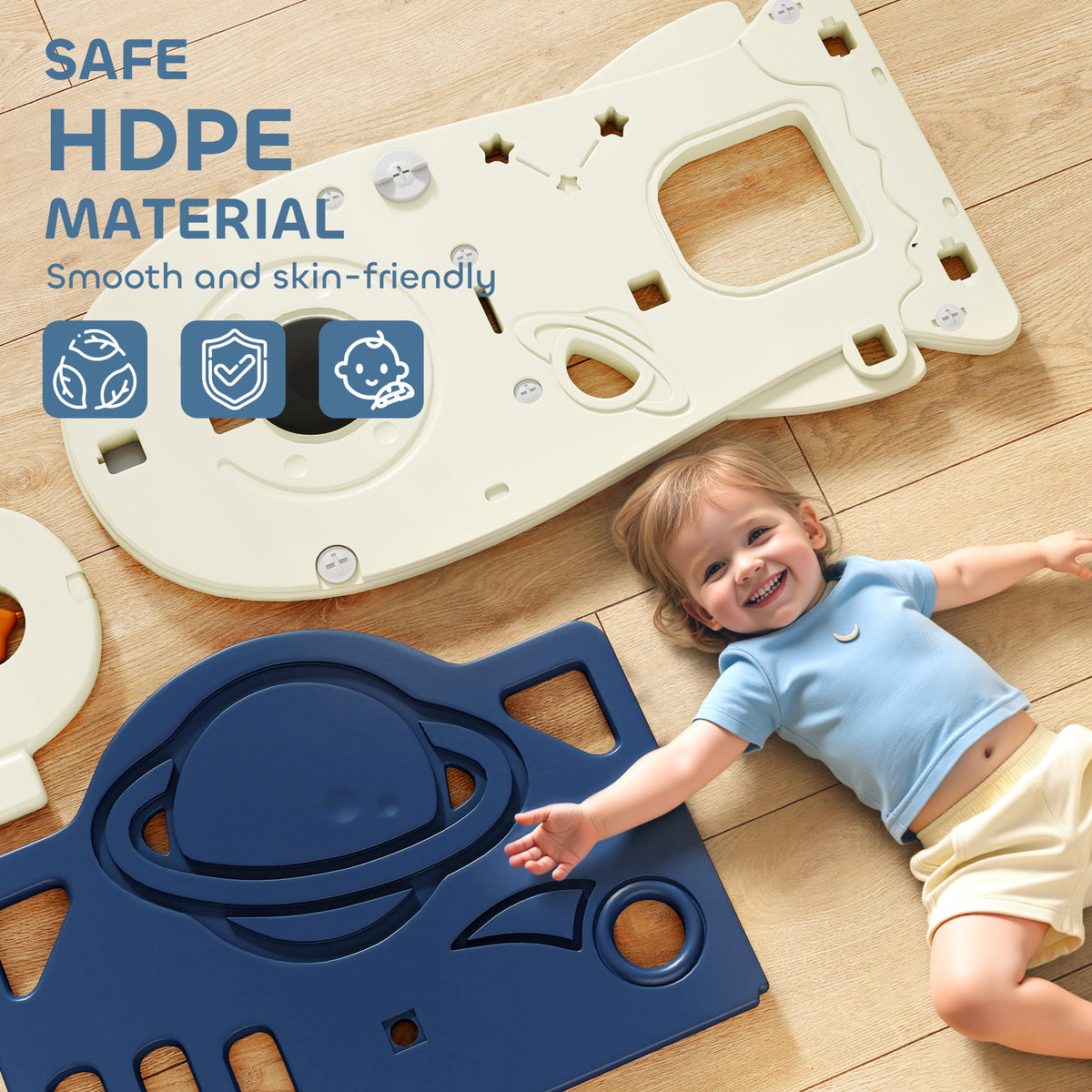8-in-1 Toddler Slide Set with Basketball Hoop, Indoor Outdoor Playground Playset for Kids, Blue