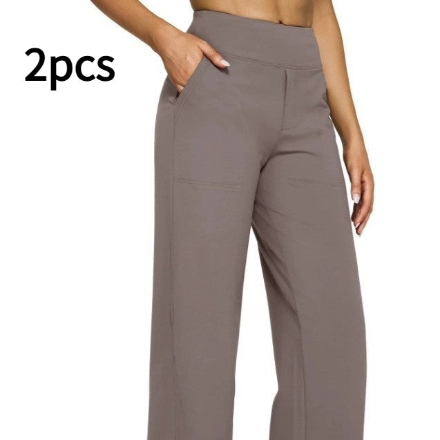 Pocket Knitted Straight High Waist Trousers