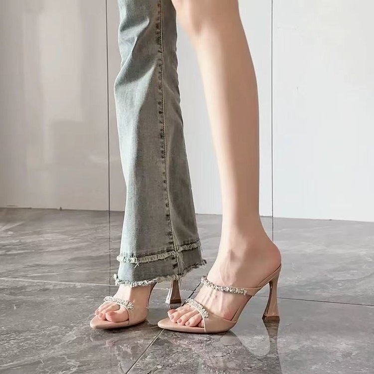 One Word Water Diamond Slippers For Women, Wearing Horseshoe Heels And High Heels For Outdoor Wear