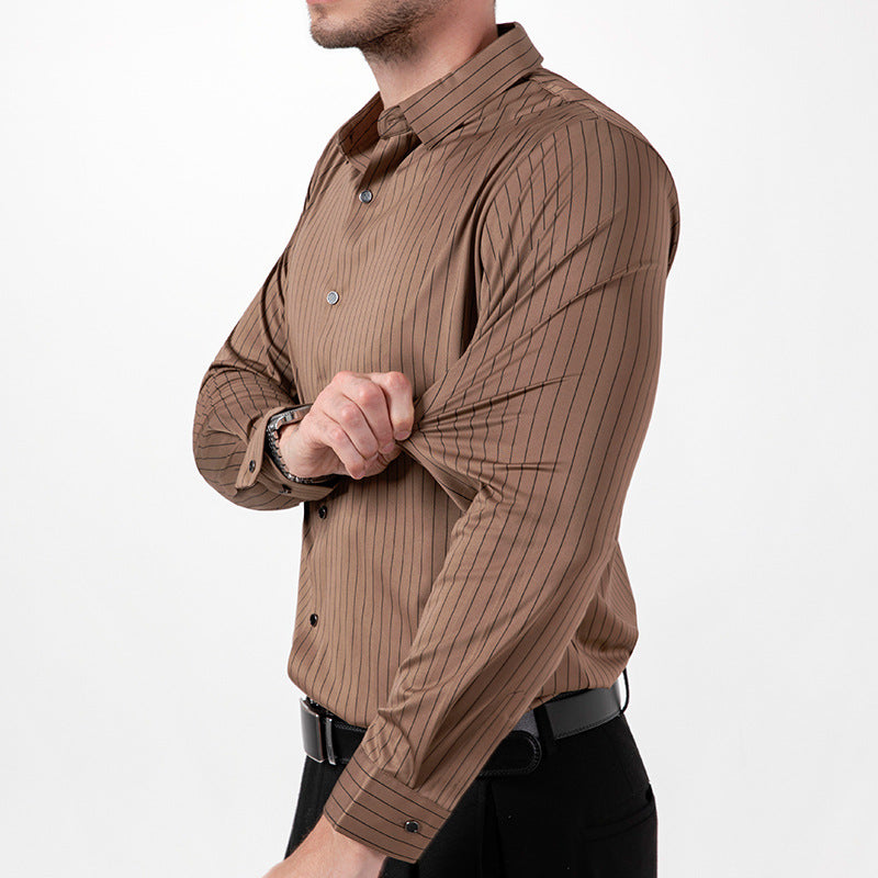 High-elasticity Striped Mens Long-sleeve Shirt