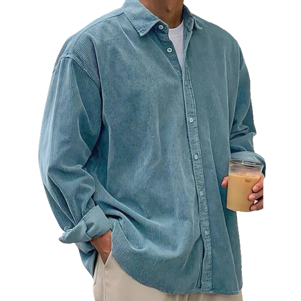 Cross-Border Corduroy Shirt For Men, Long-Sleeved Trendy Brand Casual Loose Men's Autumn And Winter Thick Shirt For Men