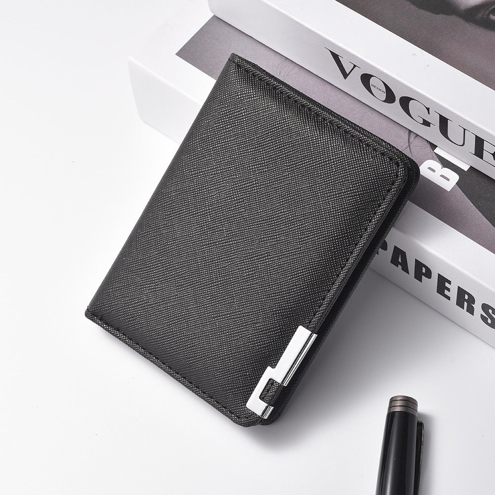 Mens Ultra-thin Short Wallet With Metal Trim