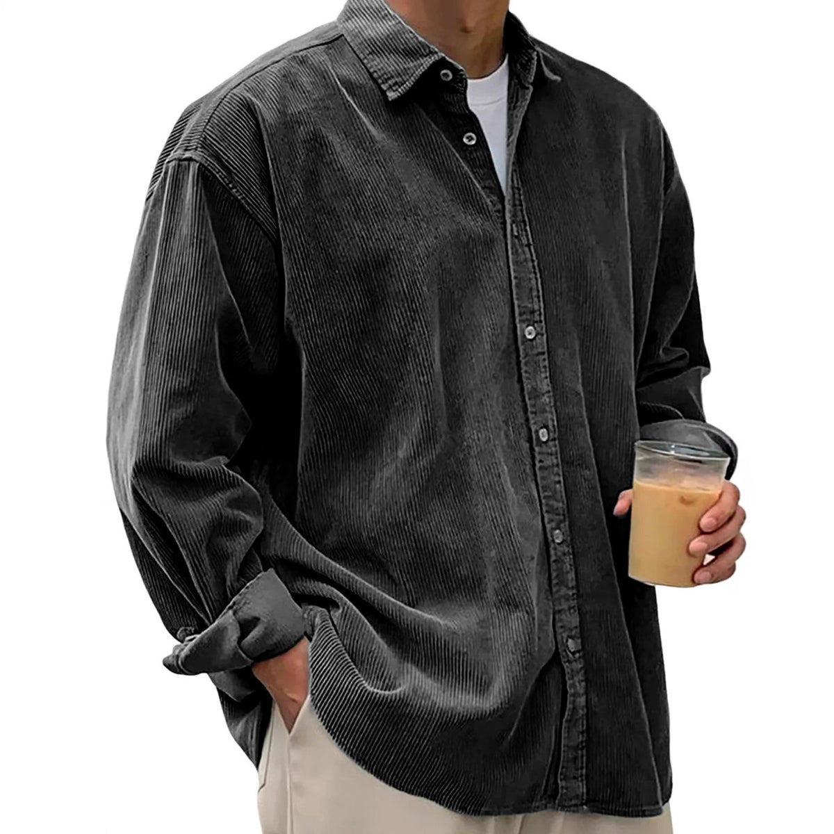 Cross-Border Corduroy Shirt For Men, Long-Sleeved Trendy Brand Casual Loose Men's Autumn And Winter Thick Shirt For Men