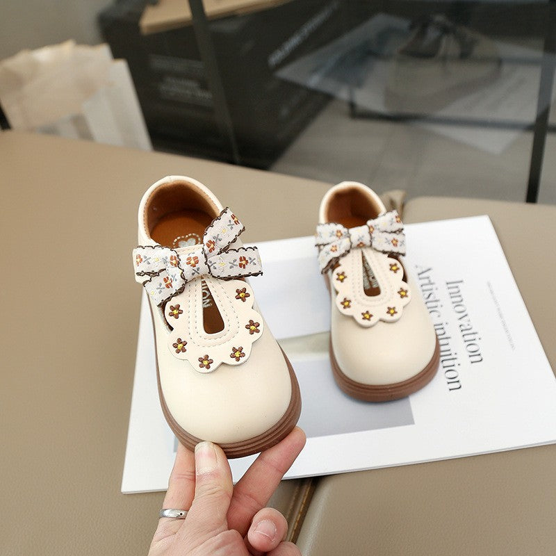 Girls Chinese Style Princess Shoes, 2026 Spring & Autumn, Toddler Pu Leather Shoes, Waterproof Breathable, Soft Sole, Fashion Kids Footwear For Little Girls