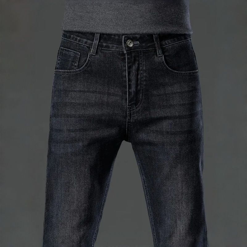 Men's Fleece Lined Jeans Black Grey Straight Leg Warm Denim Pants US Local Stock Winter Casual