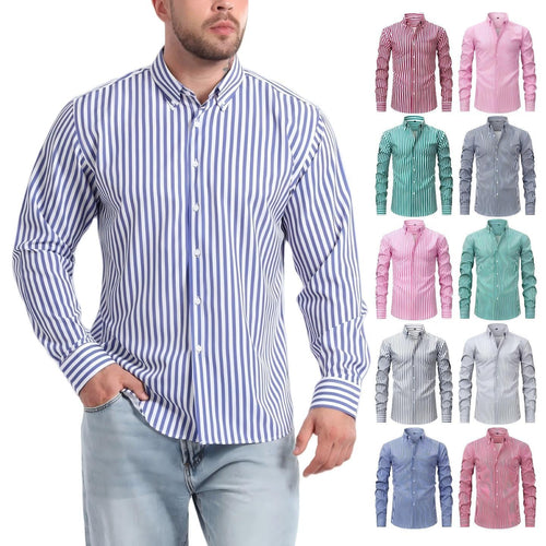 Jiachuan Cross-Border European And American Elastic Non-Iron Men's Shirt Long Sleeve Digital Print Striped Casual Fashion Shirt Men's Clothing