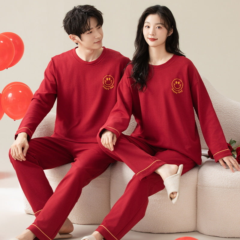 AutumnWinter Pajama Set For Couples Long-Sleeve Red Casual Loungewear
