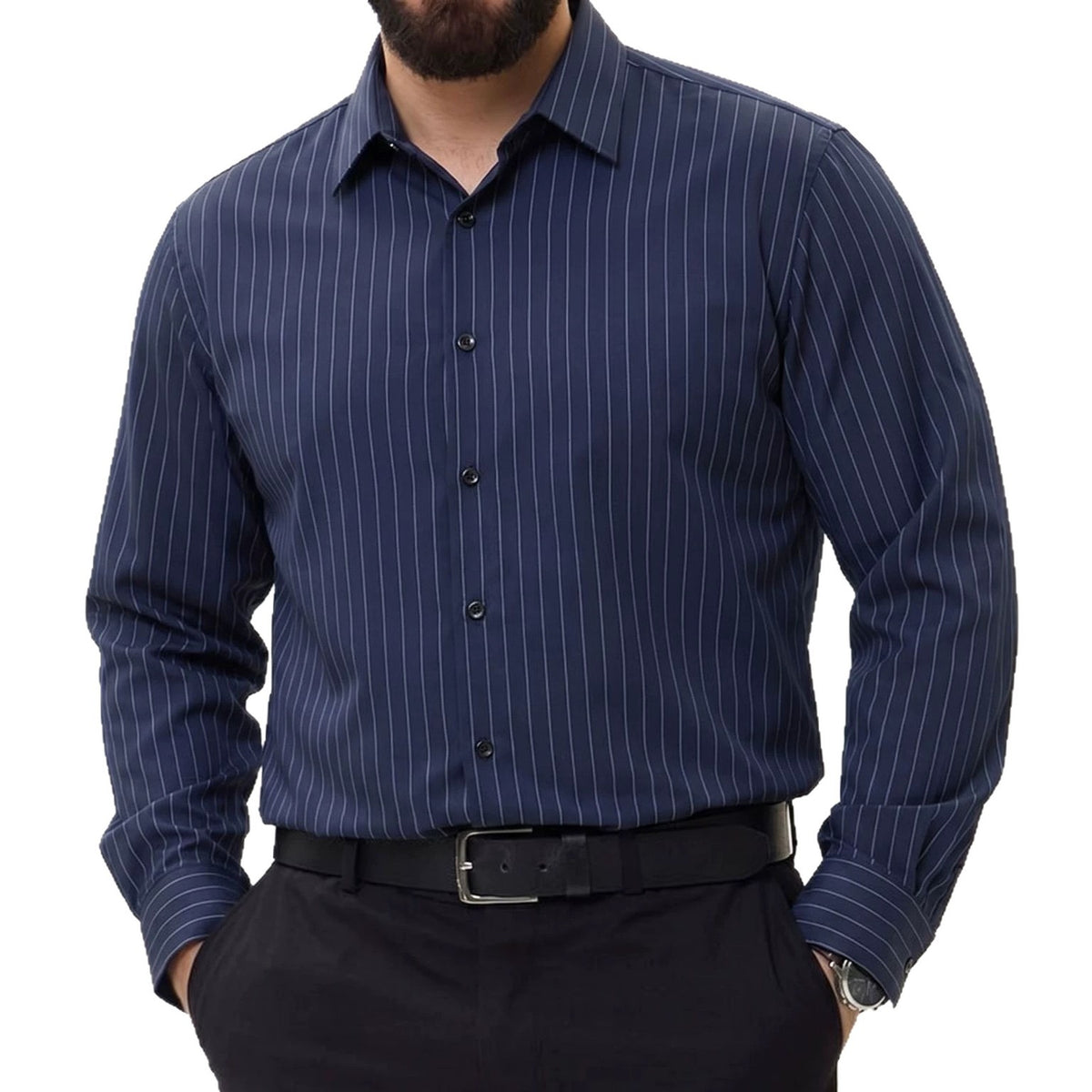 High-elasticity Striped Mens Long-sleeve Shirt