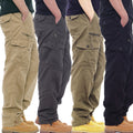 Men's Casual Cotton Work Pants With Elastic Waist, Large Size, Multi-Pocket, Loose Fit, Long Pants For Construction Site