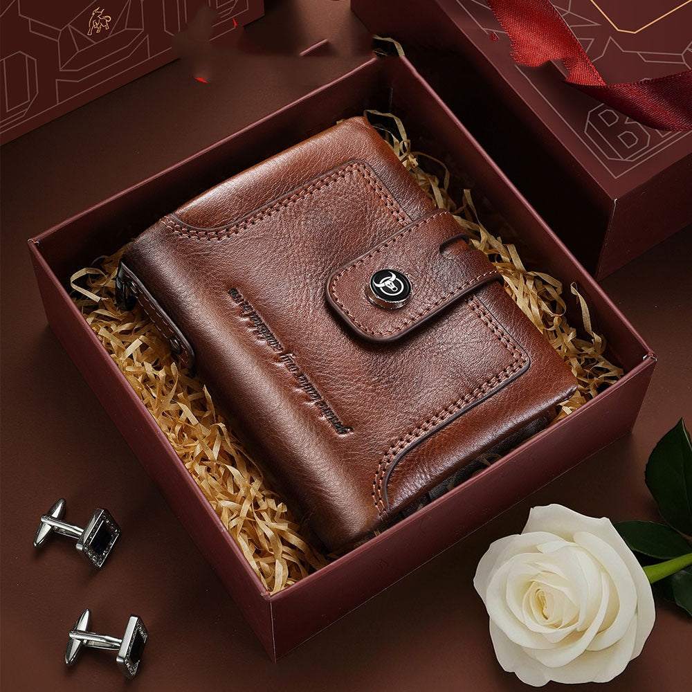 Zipper-top Buckle Genuine Leather Mens Wallet