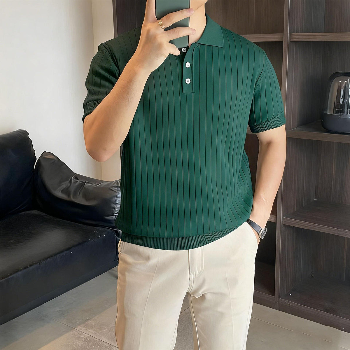Lapel Knit Short-sleeved Mens Preppy-style Sweater