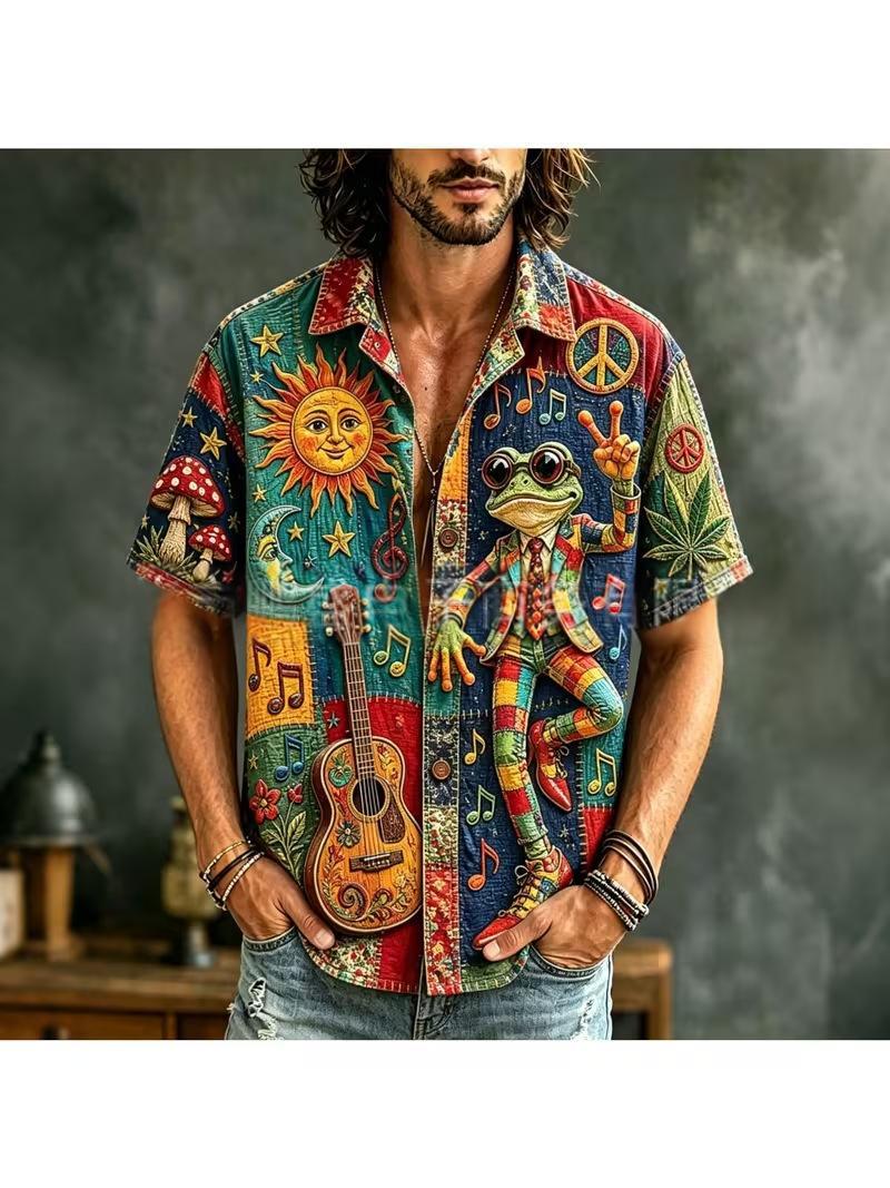 Retro Men's Color-block Short-sleeve Shirt