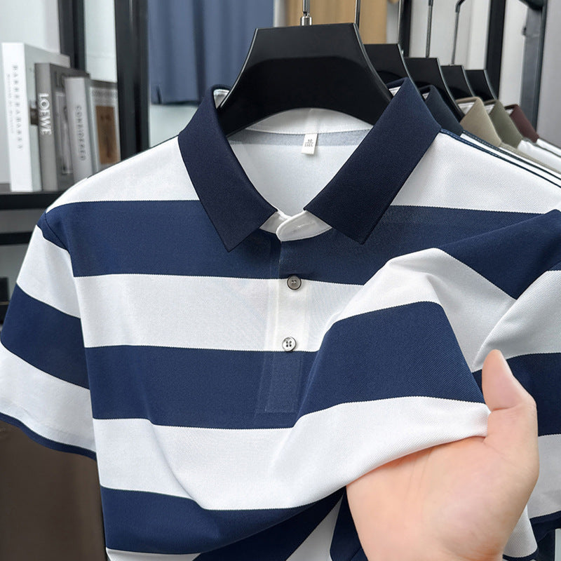 Mens Seamless Striped Cool-Feel Short-Sleeve T-Shirt