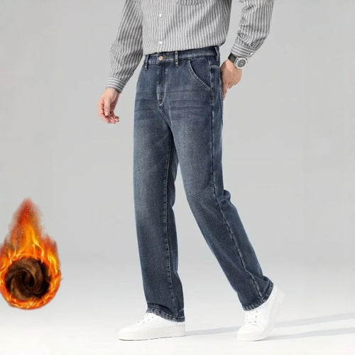 Winter Jeans Men Fleece Lined Blue Grey Relaxed Straight Denim Pants USA Warehouse Stock