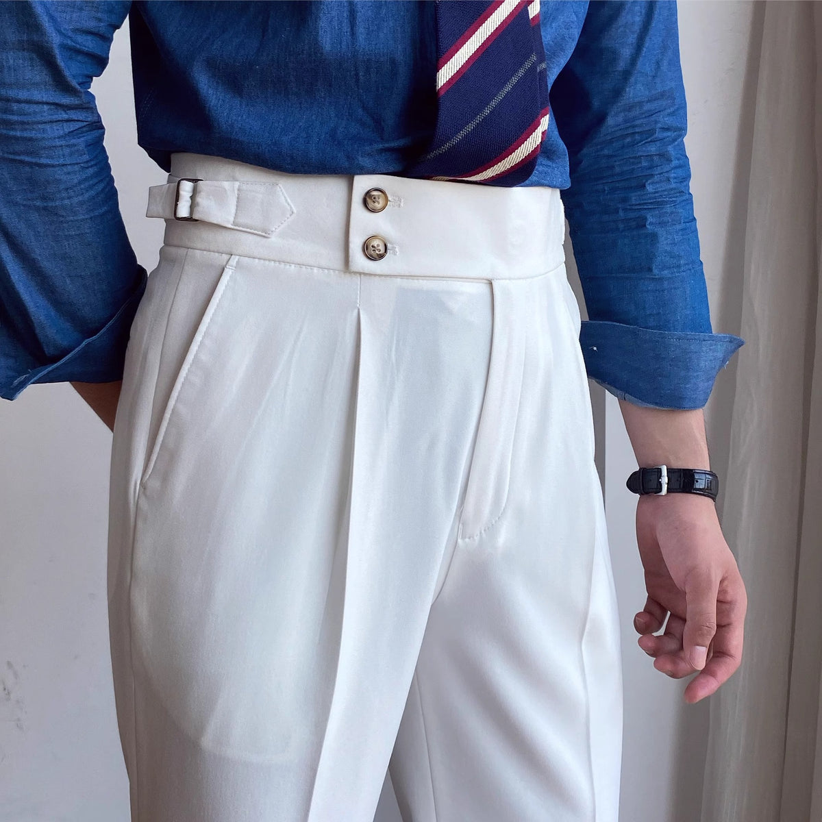 Italian-style Paris-button High-waisted Straight-leg Trousers