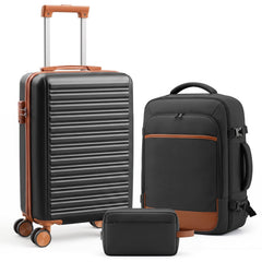 3-Piece Travel Luggage Set With Backpack, TSA Lock Hard Shell Carry On Suitcase And Travel Bag