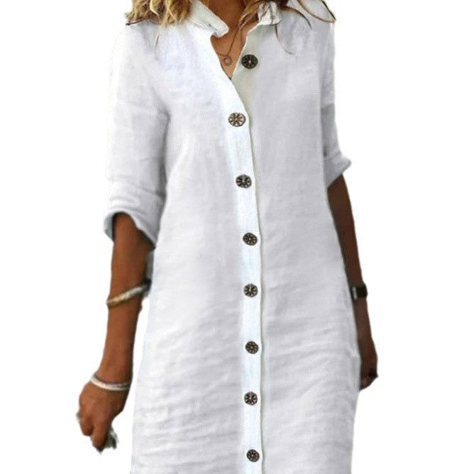 Half-sleeved Shirt Dress Summer V-neck Single-breasted Button Dresses Women's Clothing