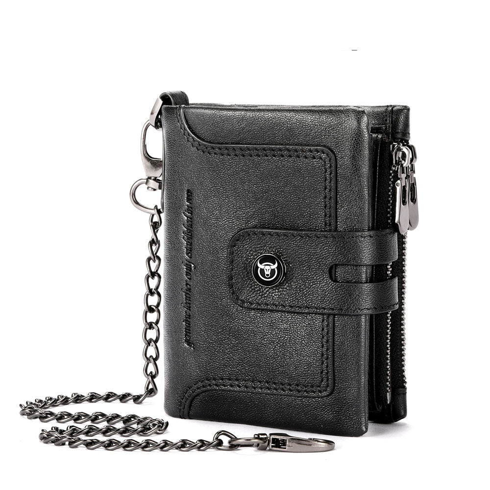 Zipper-top Buckle Genuine Leather Mens Wallet